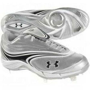 Womens Baseball Cleats Under Armour 12 Glyde IV ST Silver Metal Athletic Shoes